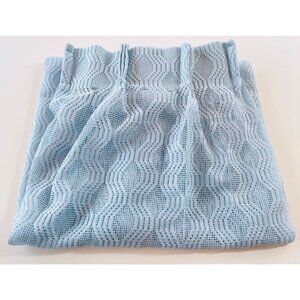 Vintage 80s pleated curtain, light blue mesh, net woven, single panel